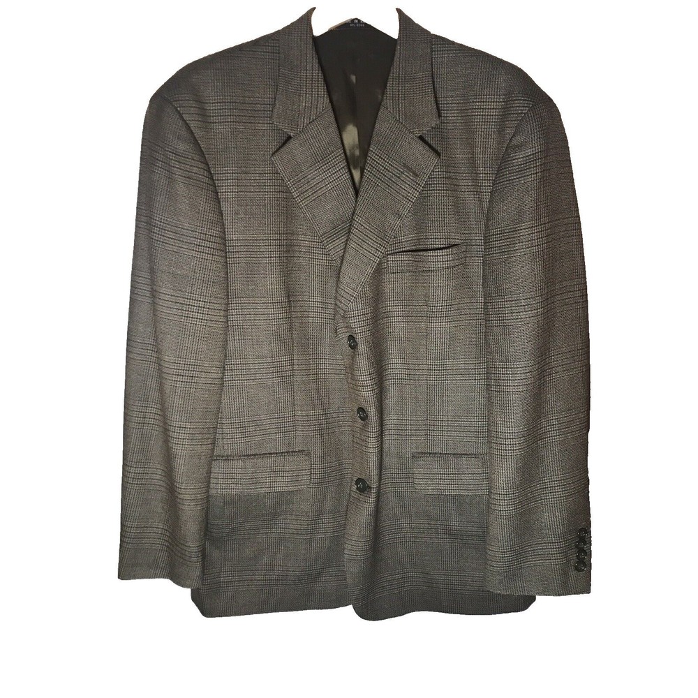 Club Room Men's Blazer Sports Coat Jacket Brown Plaid 44R Three Button Vintage - Picture 1 of 7